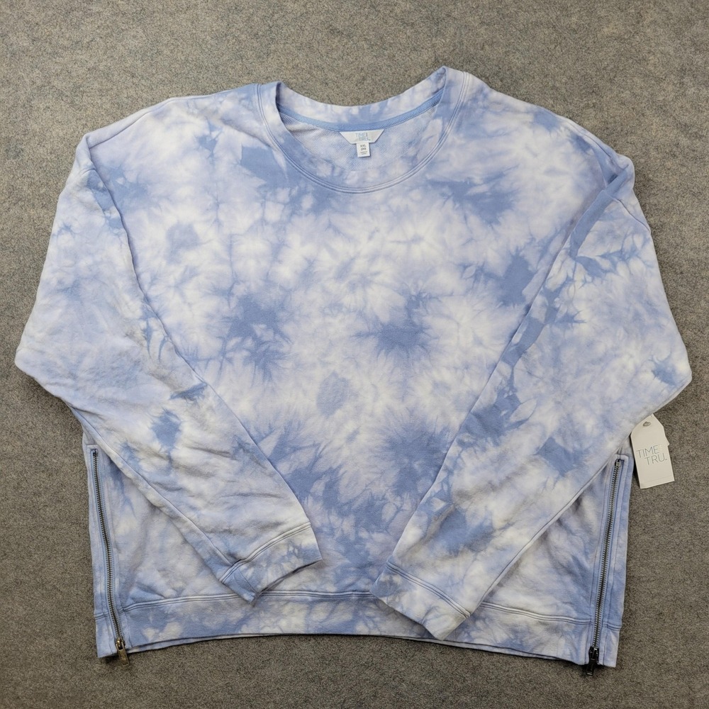 Time And Tru Sweater Womens XXL 20 Blue Tie Dye Side Zip Crewneck Pullover